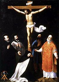 Santa Teresa de Ávila, San Francisco Javier, San Felipe Neri, San Ignacio de Loyola y de San Isidro Labrador a los pies de Nuestro Señor Jesucristo.