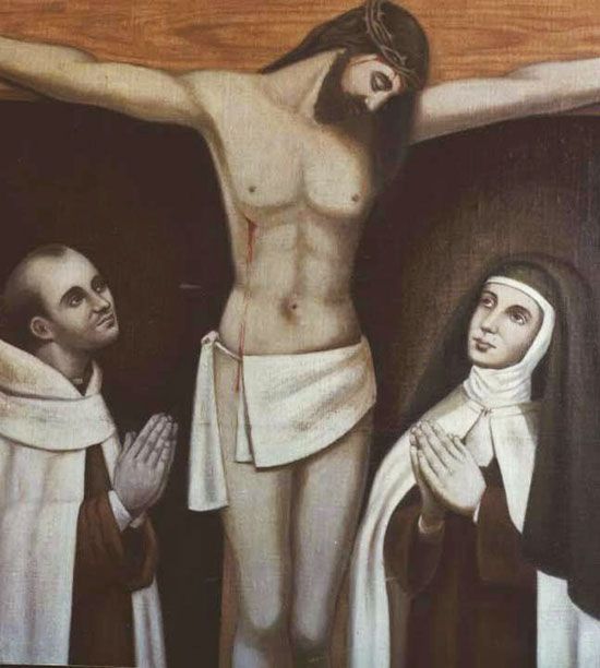 Santa Teresa y San Juan de la Cruz veneran al Crucificado